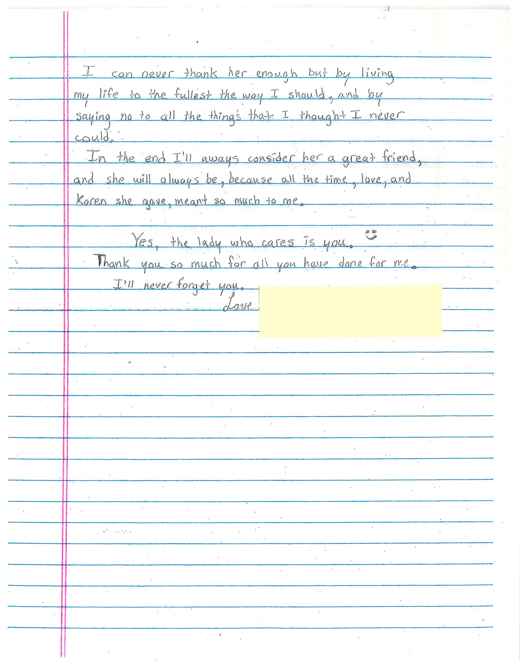 A photo of page 2 of 2 of the handwritten poem given to Karen Frank by her patient